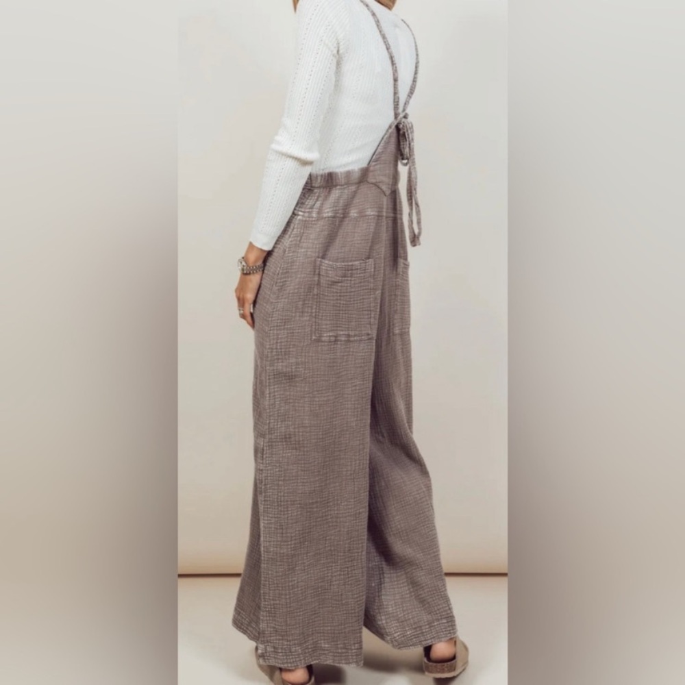 New! Easel Mushroom Washed Cotton Jumpsuit Overalls - Picture 2 of 7